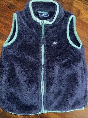 Vineyard Vines Navy Fuzzy Vest with Mint Trim